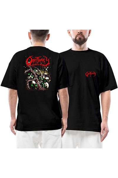 Z zepplin Obituary Skull Staris Μπροστινό Πίσω Μπλουζάκι με στάμπα μαύρο oversize