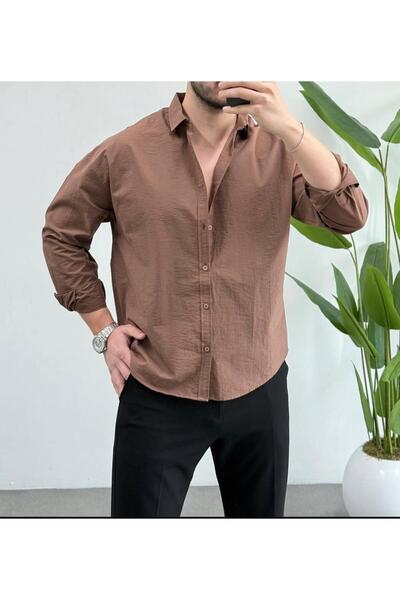 HA-KA GİYİM قميص رجالي للموسم الجديد بأكمام طويلة، قماش لويس ذو قصة عادية لا يسبب التعرق