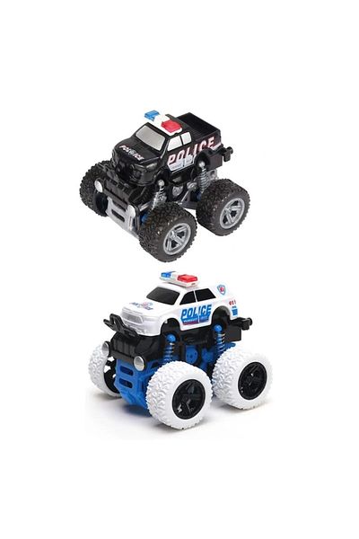 dalimag Set of 2 4 x 4 off-road cars, interactive toys, monster truck, Police, Black and White