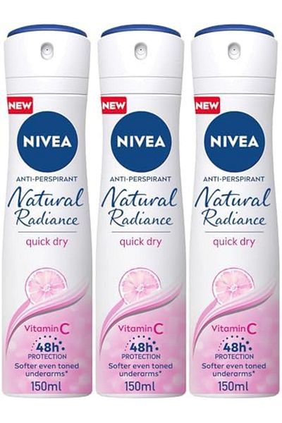 NIVEA Antiperspirant Spray for Women, 48h Protection, Natural Radiance, 3x150ml