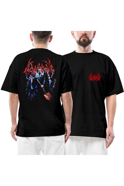 Z zepplin Bloodbath Group Μπροστινό πίσω εμπριμέ μαύρο μπλουζάκι Oversize