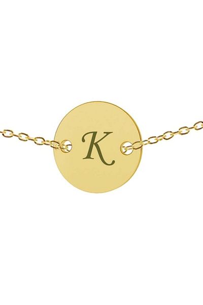 dalimag Silver 925 Chain Plated with 24K Gold, 50 cm, Pendant Engraved with Letter K
