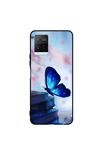 Covernex غطاء حماية لهاتف Vivo Y32 بطبعة فراشة زرقاء داكنة على الكتب