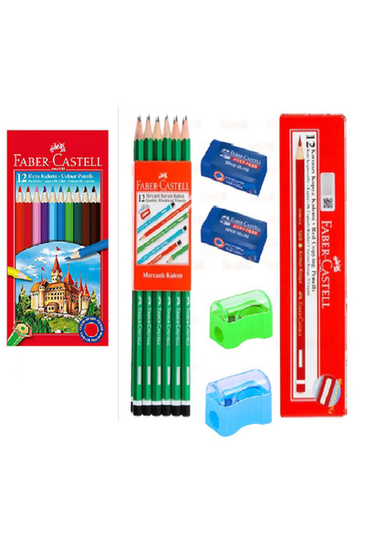 Faber Castel 12 قطعة من الألوان الجافة + 12 قطعة من أقلام الرصاص - قلم أحمر +...
