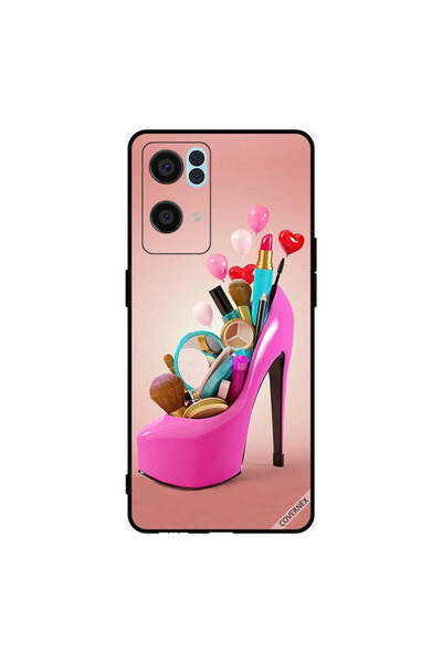 Covernex غطاء حماية لهاتف Oppo Reno7 Pro 5G حذاء وردي مع أدوات مكياج