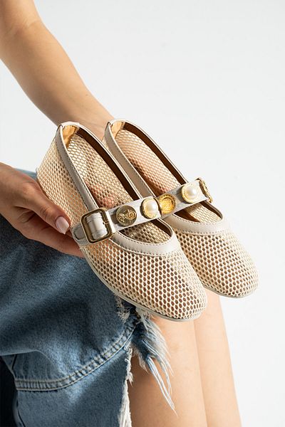Neva'nın Butiği Fona Flat Sole Lace Buckle Accessory Women's Ballerinas