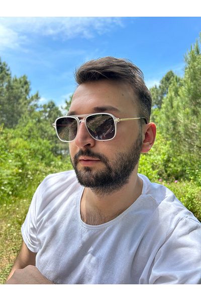 Ferrucci Transparent White Matte Framed Gold Gold Metal Detailed Police Model Unisex Sunglasses
