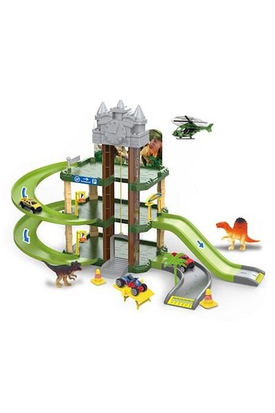 dalimag Interactive Dinosaur Parking Lot Toy with 57 Pieces, Racing Track 40 cm, Dark Green