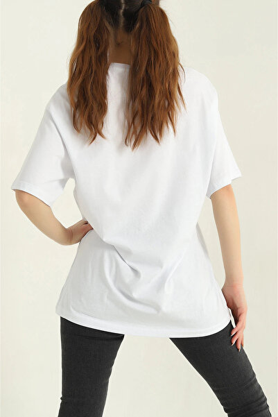 STF MODA Γυναικείο μπλουζάκι μονόχρωμο με λευκές χάντρες