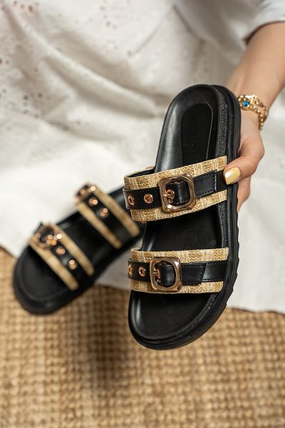 LAMİNTA Γυναικείες ψάθινες παντόφλες με λεπτομέρεια Bassa