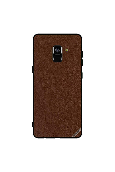 Covernex غطاء حماية لهاتف سامسونج جالاكسي A8+ (2018) بنمط جلدي بني داكن