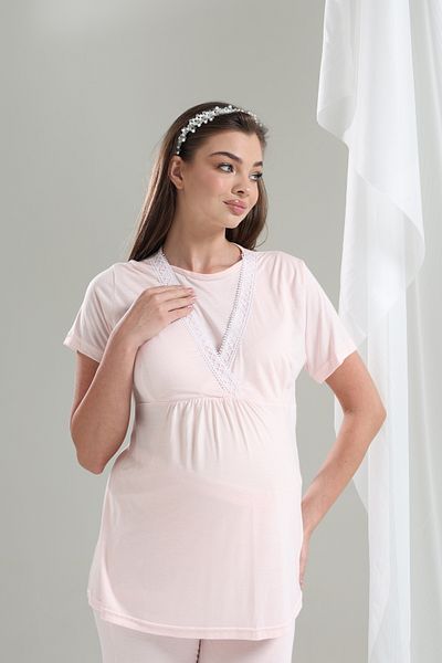 LOHOUSE Tuba Powder Double Breasted Special Design Maternity Maternity Dressing Gown 3-Piece Pajama Set