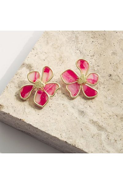 NARRU Handmade NARRU earrings, flower with metal edge, pink, translucent and gold, Ava