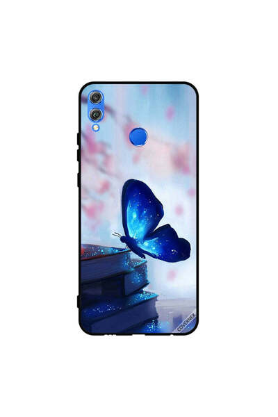 Covernex غطاء حماية لهاتف Honor 8X بتصميم فراشة زرقاء داكنة على الكتب