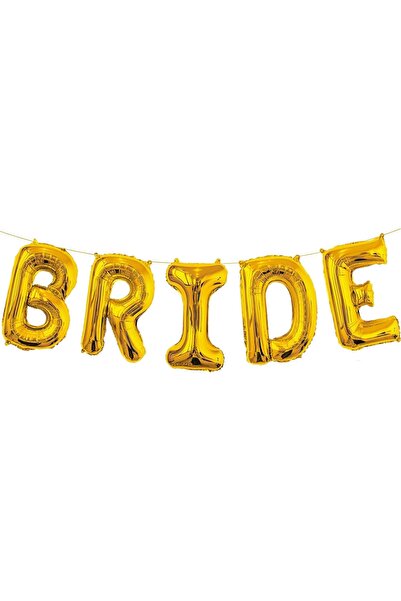 Flippy Metallic Foil Balloon Set – 'Bride' Letter, 40 cm, Gold, Straw Included