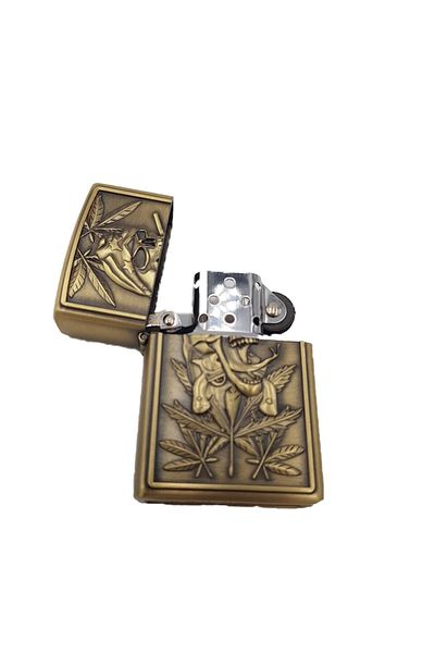 dalimag Metal Lighter with Cap, 3D Relief, Weed Design