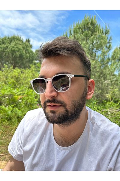 Ferrucci Transparent White Matte Square Framed Black Handle Brand Model Unisex Sunglasses