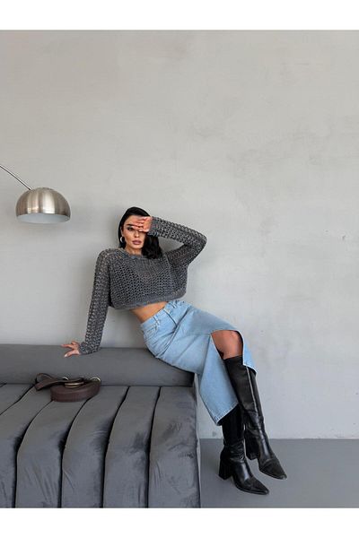 Zeo Basic FUSTA DE DENIM ALBASTRU PROASPAT DE LUNGIME MIDI PENTRU FEMEI