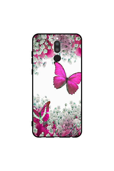 Covernex غطاء حماية لهاتف هواوي ميت 10 لايت - تصميم فراشة وردية داكنة وزهور ب...