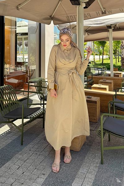 Tesettür Diyarı Women's Shirt Collar Tie Detailed Dress
