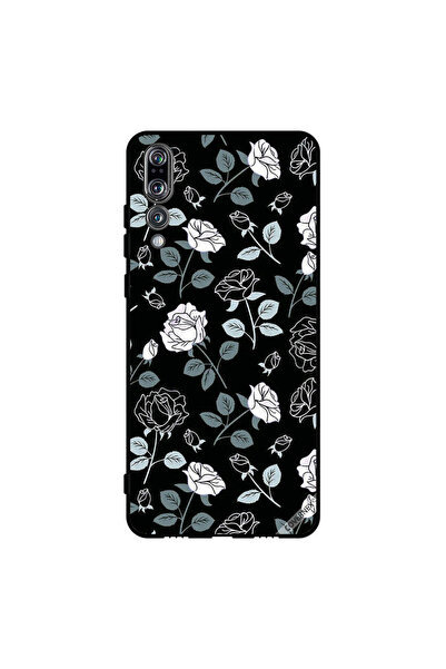 Covernex غطاء حماية لهاتف هواوي بي 20 برو بنقشة زهور باللونين الأبيض والأسود