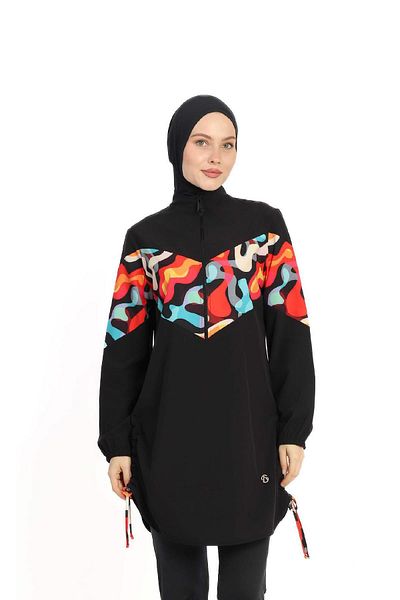 allsea Colorful Patterned Full Covered Hijab Swimsuit – Zippered C5T2N26
