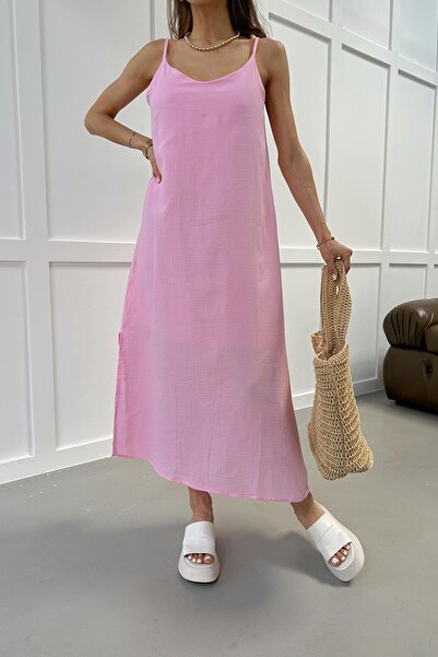 mylove Slit Strap Muslin Dress Pink