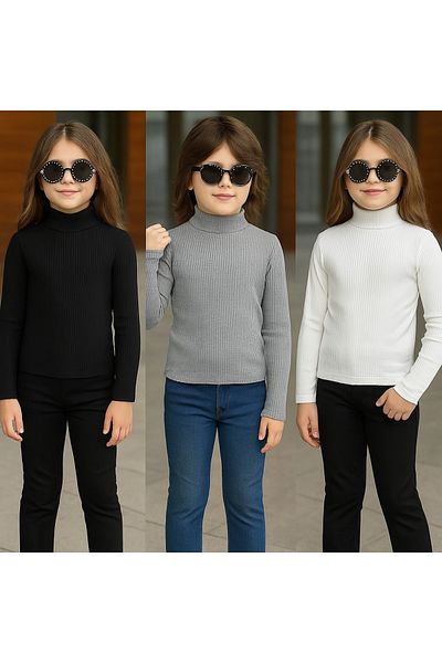 Uğur bebe 3 Pcs Unisex Children's Ribbed Ribbed Turtleneck Bady – Modern and Comfortable with 3 Color Options