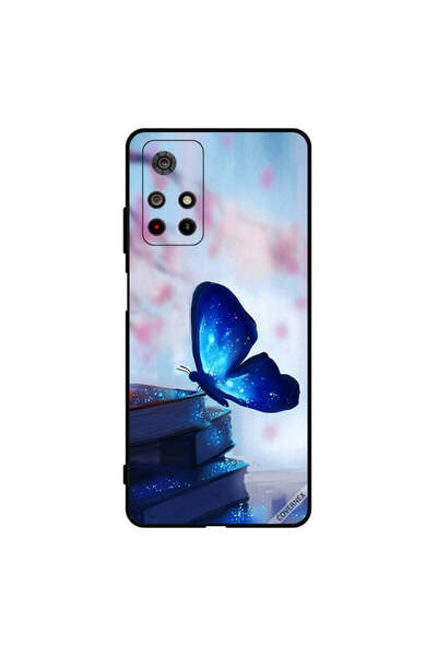 Covernex غطاء حماية لهاتف Poco M4 Pro بطبعة فراشة زرقاء داكنة على الكتب