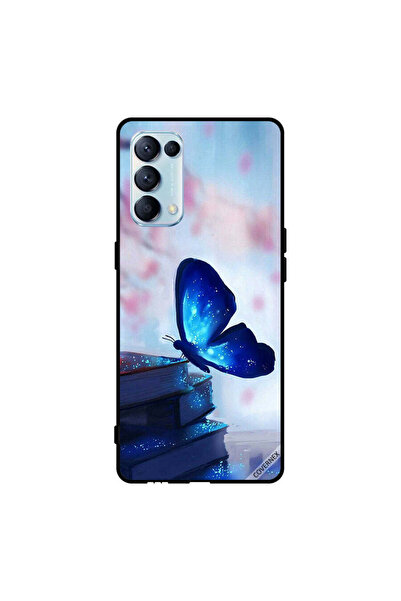 Covernex غطاء حماية لهاتف Oppo Reno5 Pro 5G - فراشة زرقاء داكنة على الكتب