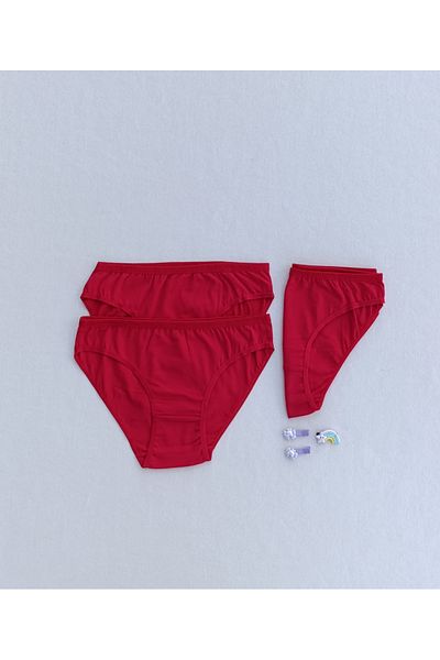 siyalife Women's Cotton Red Color 3-Piece Combed Cotton Fabric Panties Bikini Slip