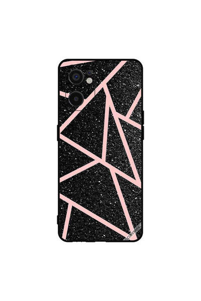 Covernex غطاء حماية لهاتف Oppo Reno7 SE 5G أسود لامع بنقشة مسارات وردية فاتحة