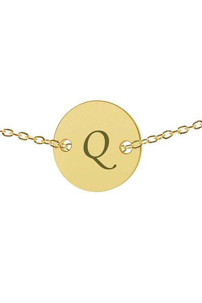 dalimag Lanț din argint 925 placat cu aur de 24k, 50 cm, pandantiv gravat cu litera Q