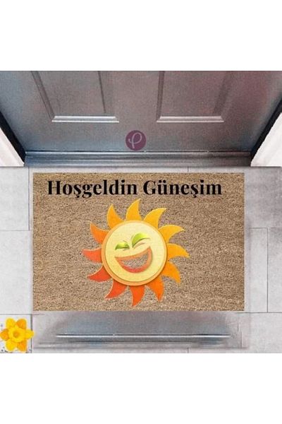 Mu Art Ahşap Door Mat Decorative Digital Printing Sun P-2435