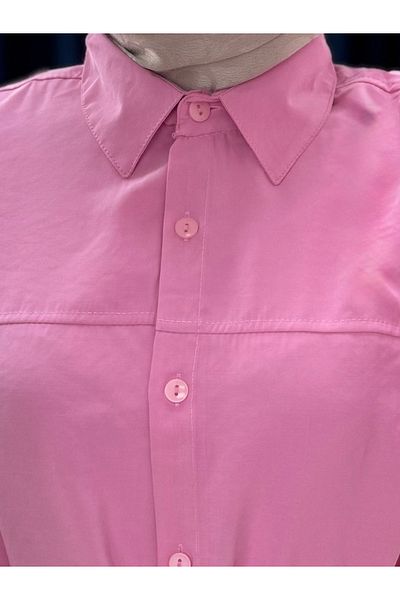 MİHRA STORE Yelilia Lace-Up Robe Modal Shirt-Pe223 Pink