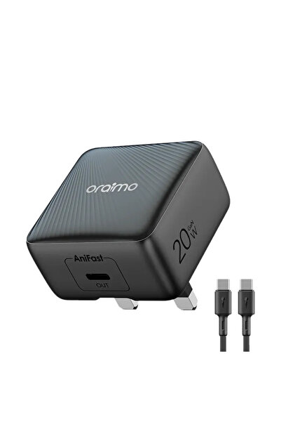 oraimo شاحن حائط باور كيوب شحن سريع بقوة 20 وات بمنفذ USB-C مع كابل USB-C لون...