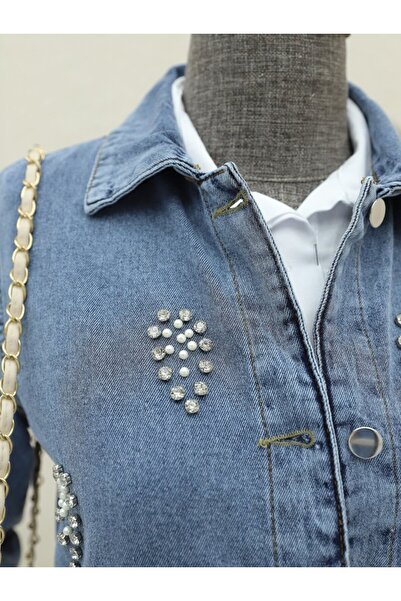 ALPACO Jachetă din denim cu cu pietre aplicate nasturi -Albastru gheață -COLECȚIE