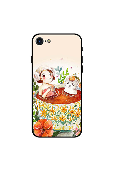 Covernex غطاء حماية لجهاز iPhone 8 بطباعة فتاة وقطة تستمتعان