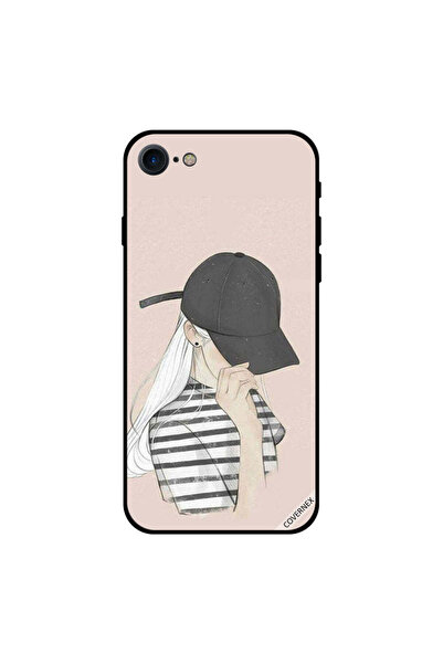 Covernex غطاء حماية لهاتف iPhone 8 بتصميم فتاة ترتدي قميصًا مخططًا باللون الأسود
