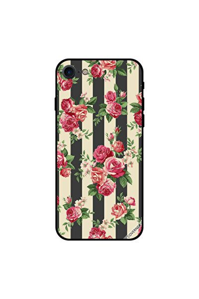 Covernex غطاء حماية لجهاز iPhone 8 مزين بزهور على خطوط سوداء وبيضاء