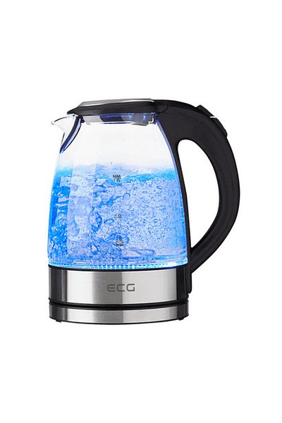 ECG Cană electrică din sticlă, ECG RK 1776, 1,7 L, 2200 W, iluminare din spate albastră