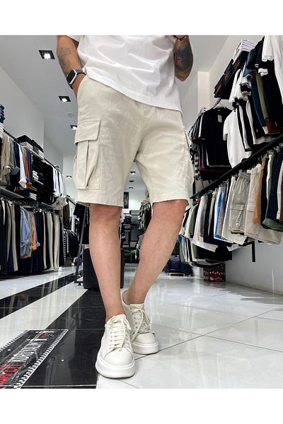 higo Men's Elastic Denim Shorts with Cargo Pockets