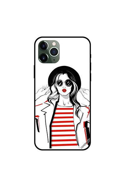 Covernex غطاء حماية لجهاز iPhone 11 Pro بخطوط حمراء وقميص لفتاة أنيقة
