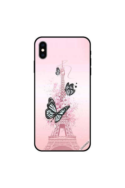 Covernex غطاء حماية لجهاز iPhone XS باللون الأسود مع فراشات على برج إيفيل