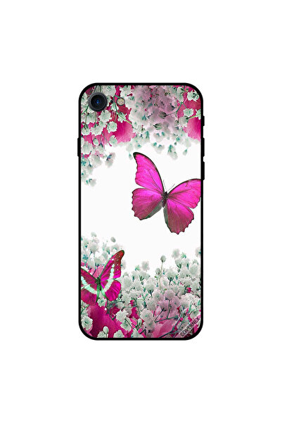 Covernex غطاء حماية لجهاز iPhone 8 بتصميم فراشة وردية داكنة وزهور بيضاء