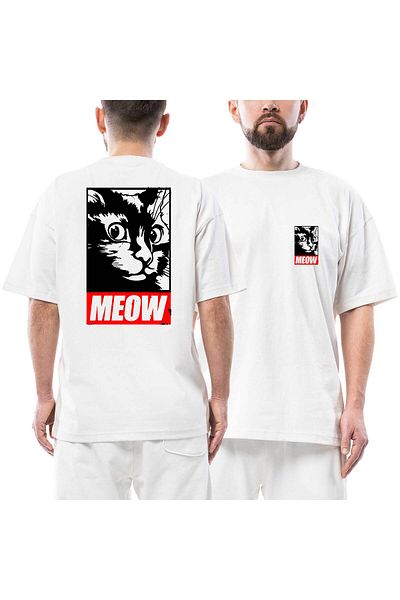 Z zepplin Μπλουζάκι Meow Cat μπροστινό πίσω εμπριμέ λευκό oversize