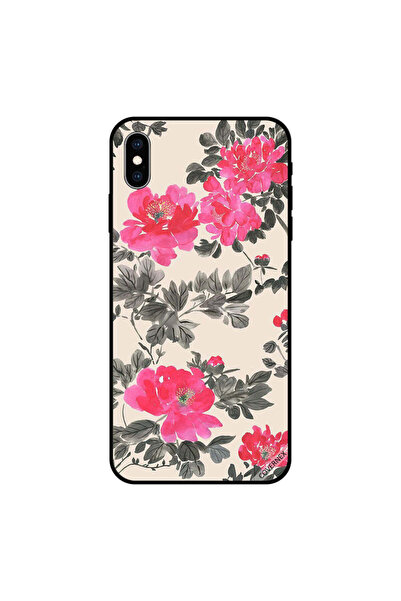 Covernex غطاء حماية لهاتف iPhone XS MAX بنقشة زهور وردية وأوراق سوداء