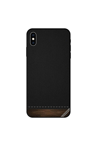 Covernex غطاء حماية لجهاز iPhone XS جلد أسود وخشب من الأسفل