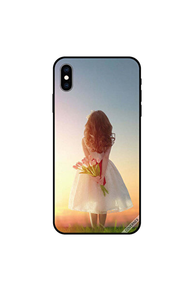 Covernex غطاء حماية لجهاز iPhone XS MAX بنقشة فتاة واقفة تخفي زهورًا