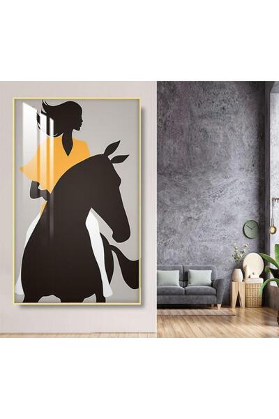 SND لوحة جدارية خشبية بتصميم فتاة مع برواز ذهبي و طبقة من الاكرليك الشفاف